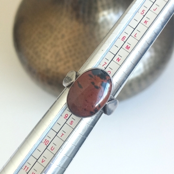 Vintage 925 Silver Ring with Red Jasper/ Mahogany Obsidian Cabochon Gemstone 8 - Picture 11 of 13